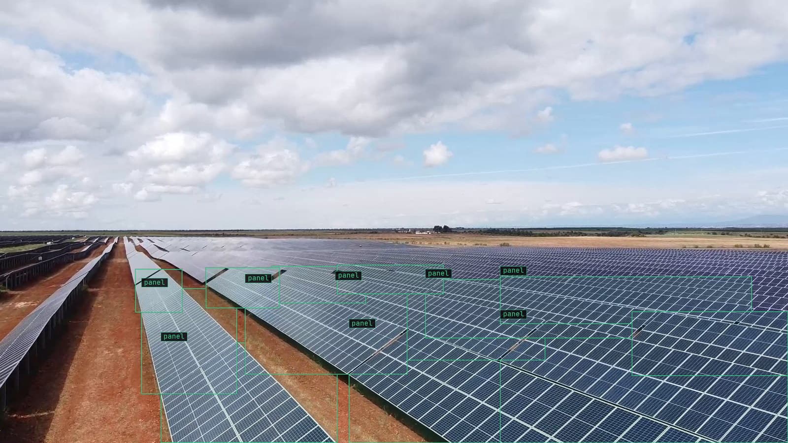 Utility solar farm from a drone survey, panels boxed along the front tables, from a customer survey run